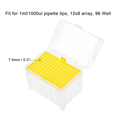 Harfington Uxcell Pipette Tips Box 96-Well Polypropylene Tip Holder Container for 1ml/1000ul Pipettor 7.5mm Hole Diameter Yellow