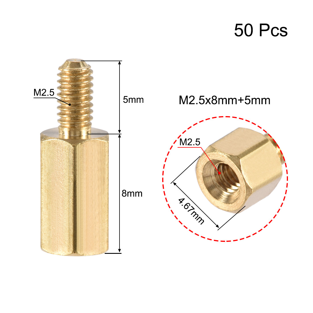 uxcell Uxcell M2.5 Male to Female Hex Brass Spacer Standoff 50pcs