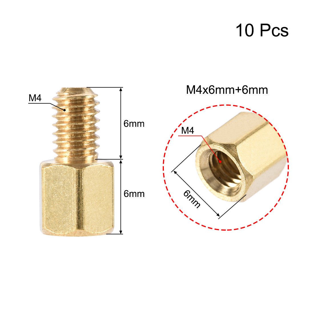 uxcell Uxcell M4 Male to Female Hex Brass Spacer Standoff 10pcs