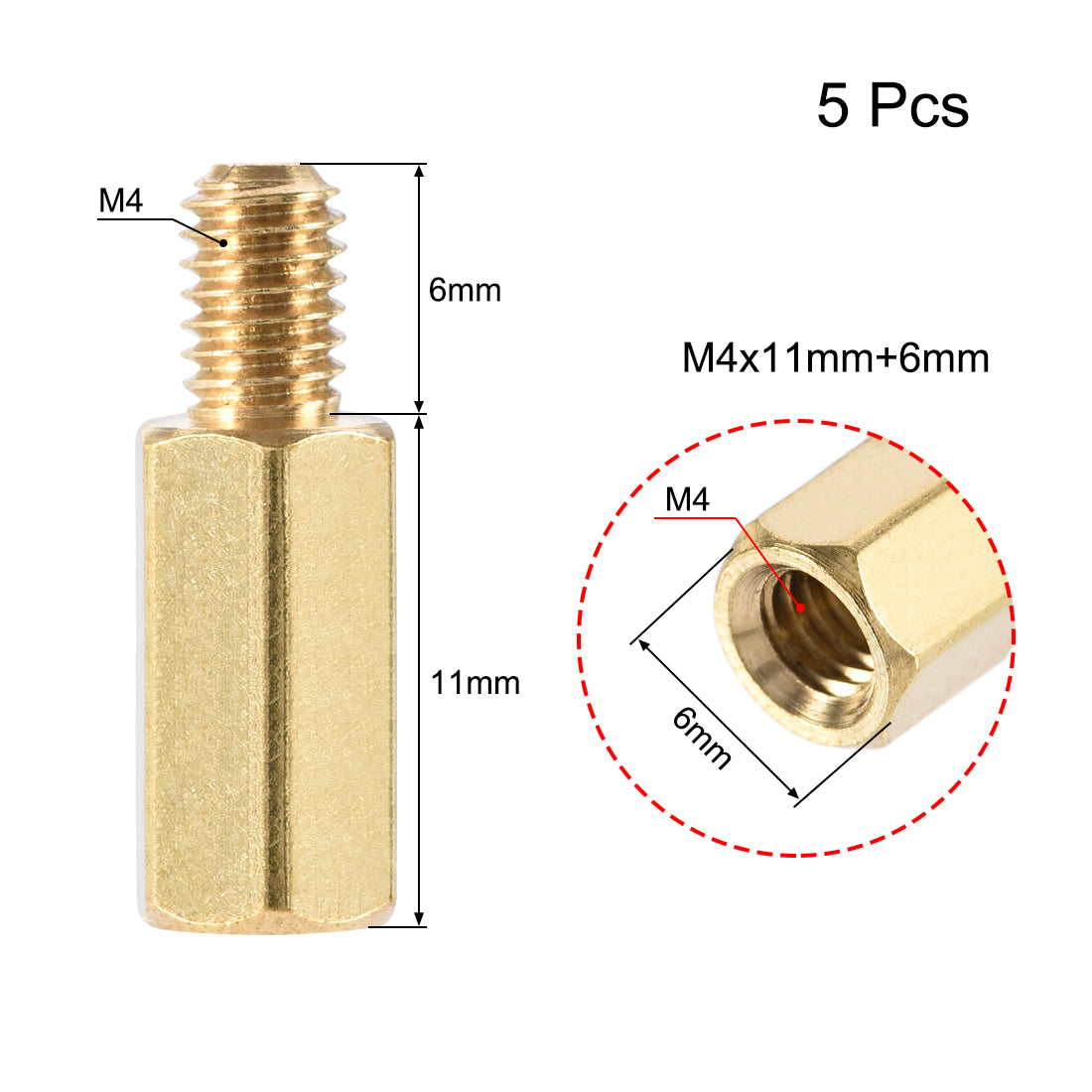 uxcell Uxcell M4 Male to Female Hex Brass Spacer Standoff 5pcs