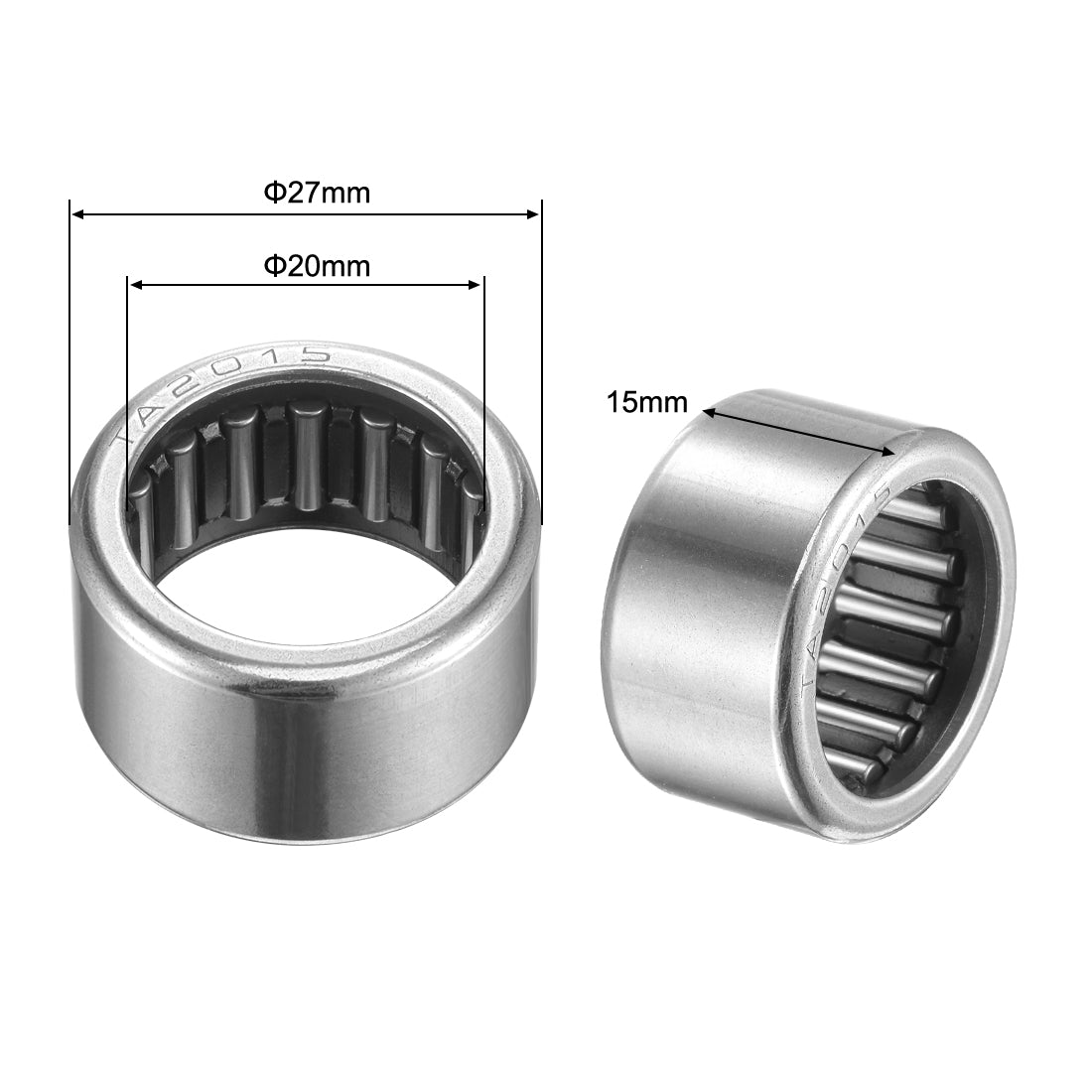 uxcell Uxcell TA1512 Needle Roller Bearings 15mm x 22mm x 12mm Chrome Steel Open End