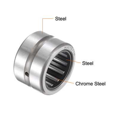 Harfington Uxcell NK16/16 Needle Roller Bearings 16mm x 24mm x 16mm Chrome Steel Open End 2pcs