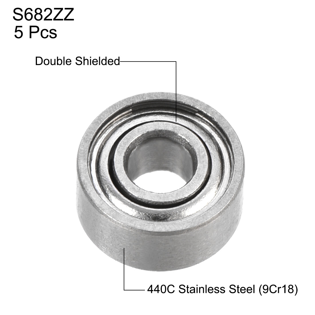 uxcell Uxcell S682ZZ Stainless Steel Ball Bearing 2x5x2.3mm Double Shielded S682 Bearings 5pcs