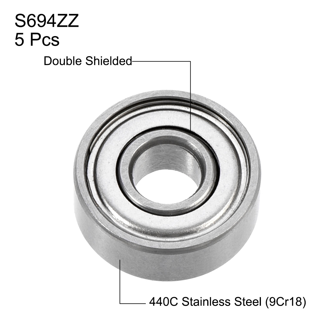 uxcell Uxcell S694ZZ Stainless Steel Ball Bearing 4x11x4mm Double Shielded S682 Bearings 5pcs