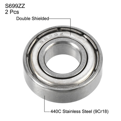 Harfington Uxcell S699ZZ Stainless Steel Ball Bearing 9x20x6mm Double Shielded S682 Bearings 2pcs