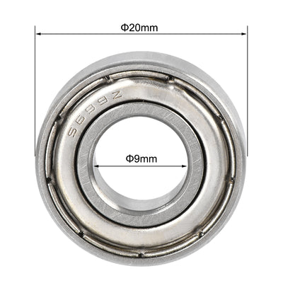 Harfington Uxcell S699ZZ Stainless Steel Ball Bearing 9x20x6mm Double Shielded S682 Bearings 2pcs