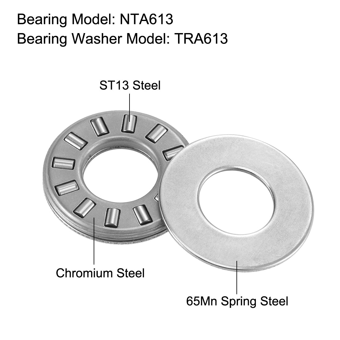 uxcell Uxcell NTA613 Thrust Needle Roller Bearings 3/8 x 13/16 x 5/64-inch with Washer 5pcs