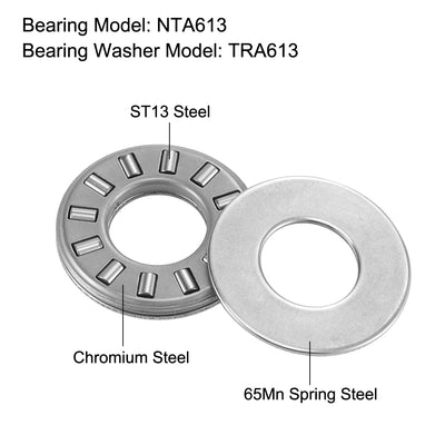 Harfington Uxcell NTA613 Thrust Needle Roller Bearings 3/8 x 13/16 x 5/64-inch with Washer 5pcs