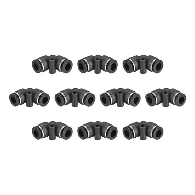 Harfington Uxcell Elbow Push to Connect Air Fittings 6mm Tube OD Pneumatic Quick Release Connectors Black 10Pcs