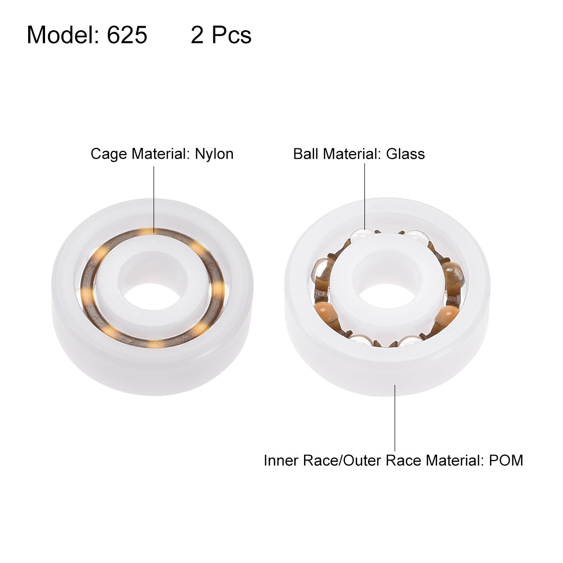 uxcell Uxcell 2 Stück Glaskugel Lager 625 5x16x5mm Kunststoff Nylon Käfig