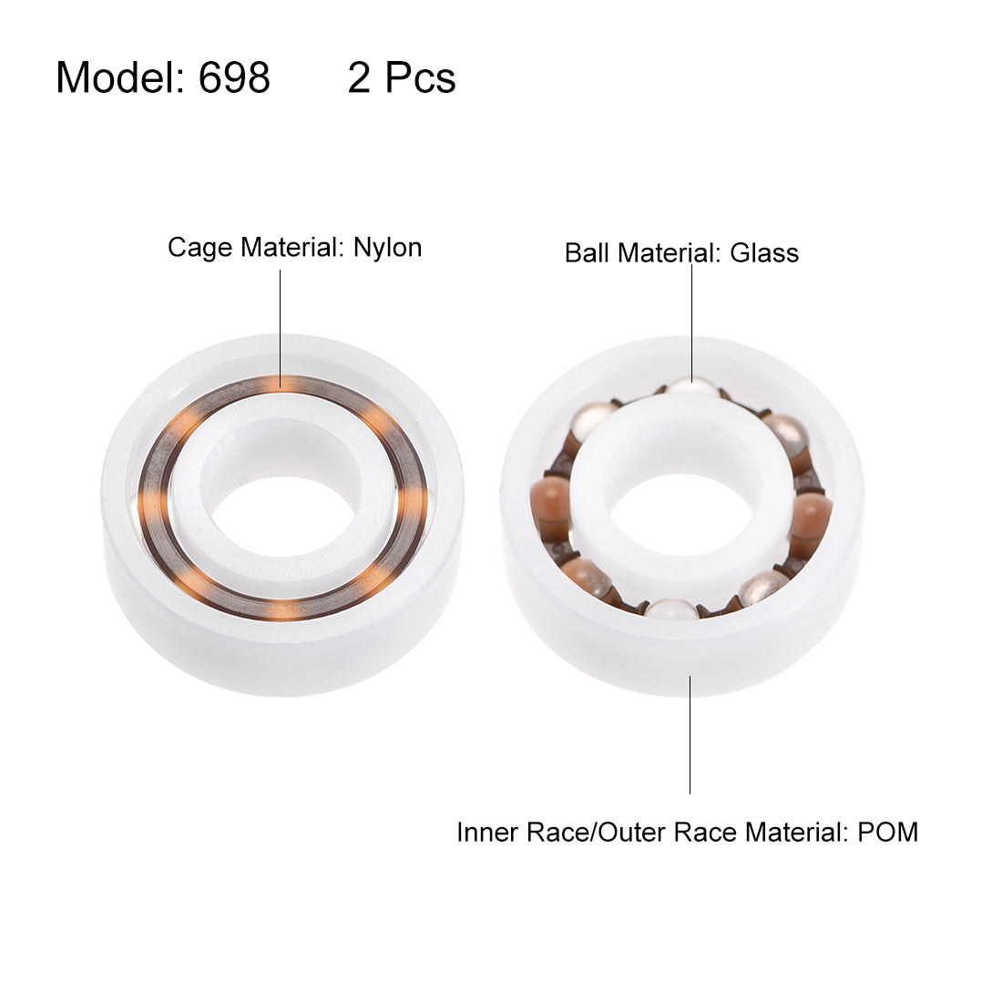 uxcell Uxcell 2 Stück Glaskugel Lager 698 8x19x6mm Kunststoff Nylon Käfig