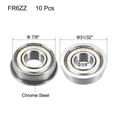 Harfington Uxcell FR6ZZ Flange Bearing 3/8mmx7/8mmx9/32 Inch Double Double Shielded Bearing 10 Pcs