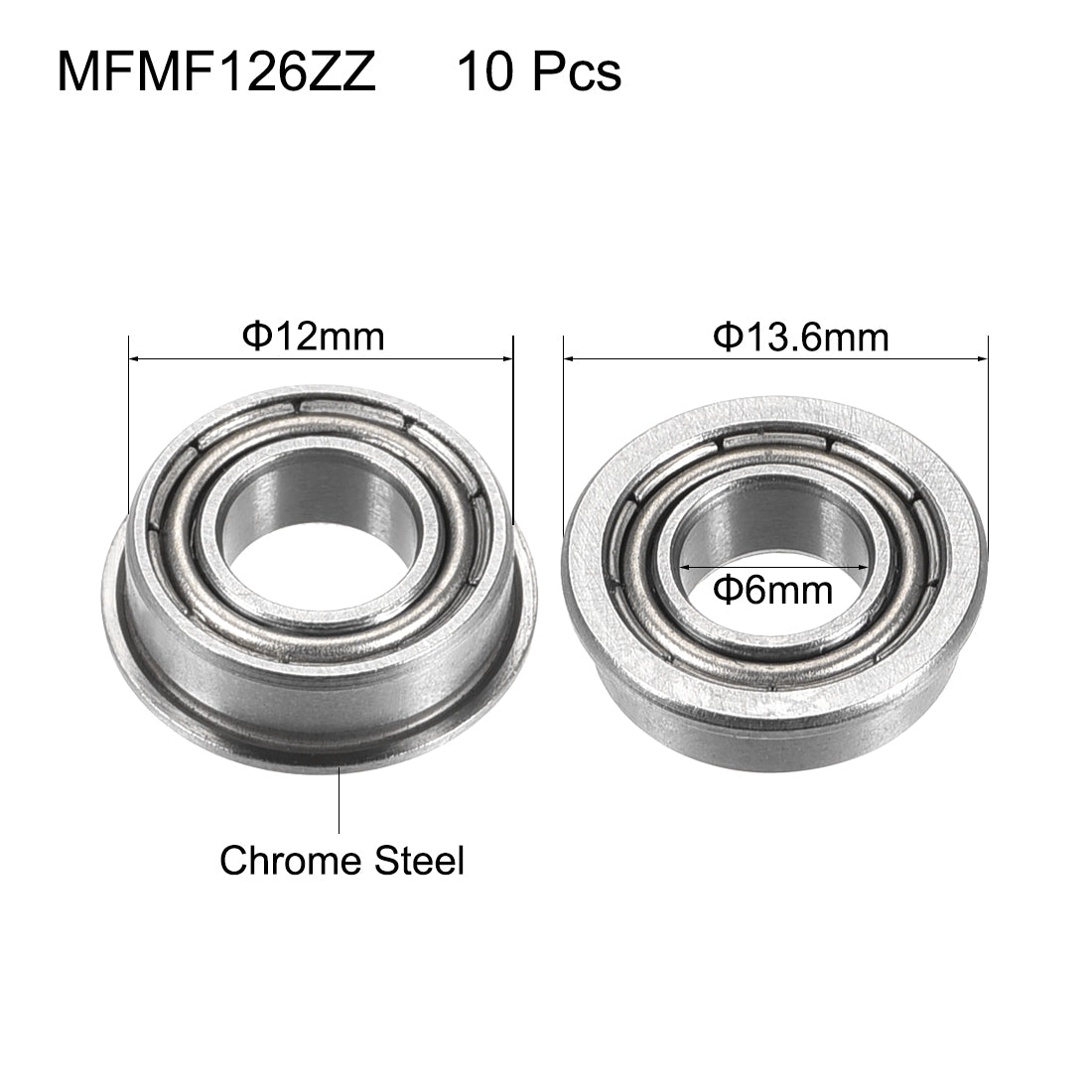 uxcell Uxcell Flange Ball Bearing Double Shielded Chrome Steel Bearings