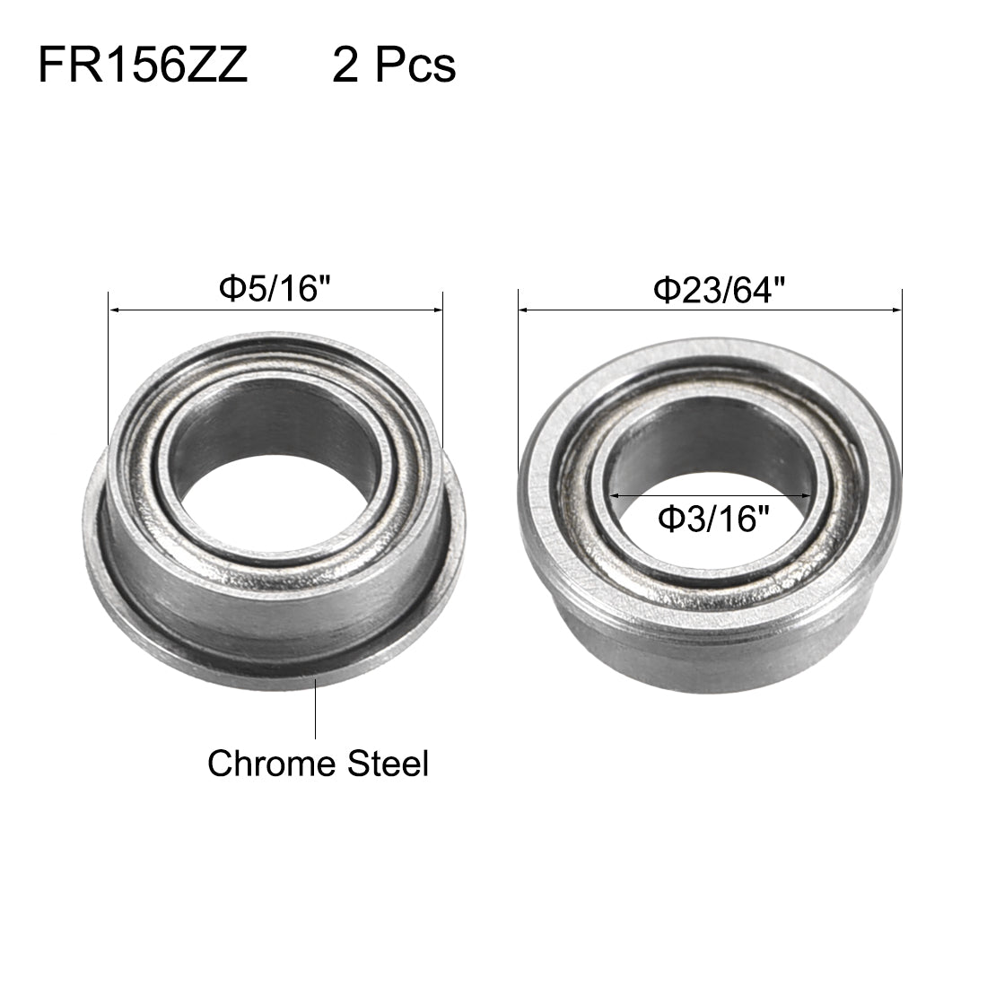 uxcell Uxcell FR156ZZ Flange Ball Bearing 3/16x5/16x1/8 Shielded Chrome Steel Bearings 2pcs