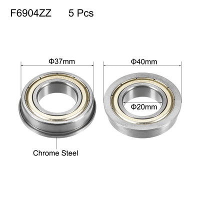 Harfington Uxcell F6904ZZ Flange Ball Bearing 20x37x9mm Double Shielded Chrome Steel Bearings 5pcs