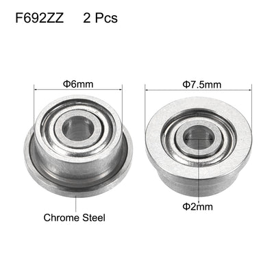 Harfington Uxcell F692ZZ Flange Ball Bearing 2x6x3mm Double Shielded Chrome Steel Bearings 2pcs