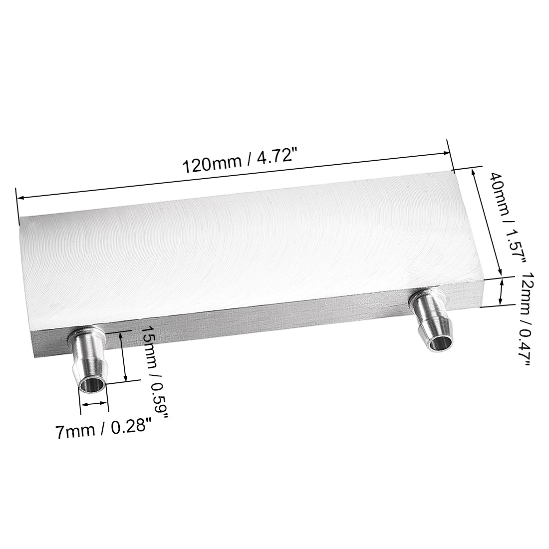 uxcell Uxcell Aluminum Water Cooling Block 40x120x12mm Polished Heatsink with Nozzle