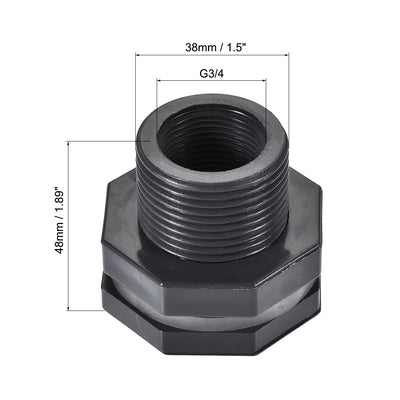 Harfington Uxcell Bulkhead Fitting, G3/4 Female 1.5" Male, Tube Adaptor Pipe Fitting with Silicone Gasket, for Water Tanks, PVC, Gray