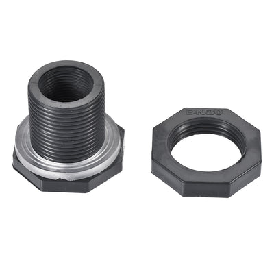 Harfington Uxcell Bulkhead Fitting, G3/4 Female 1.5" Male, Tube Adaptor Pipe Fitting with Silicone Gasket, for Water Tanks, PVC, Gray