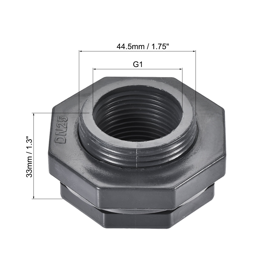 uxcell Uxcell Bulkhead Fitting, G1 Female 1.75" Male, Tube Adaptor Pipe Fitting with Silicone Gasket, for Water Tanks, PVC, Gray, Pack of 4