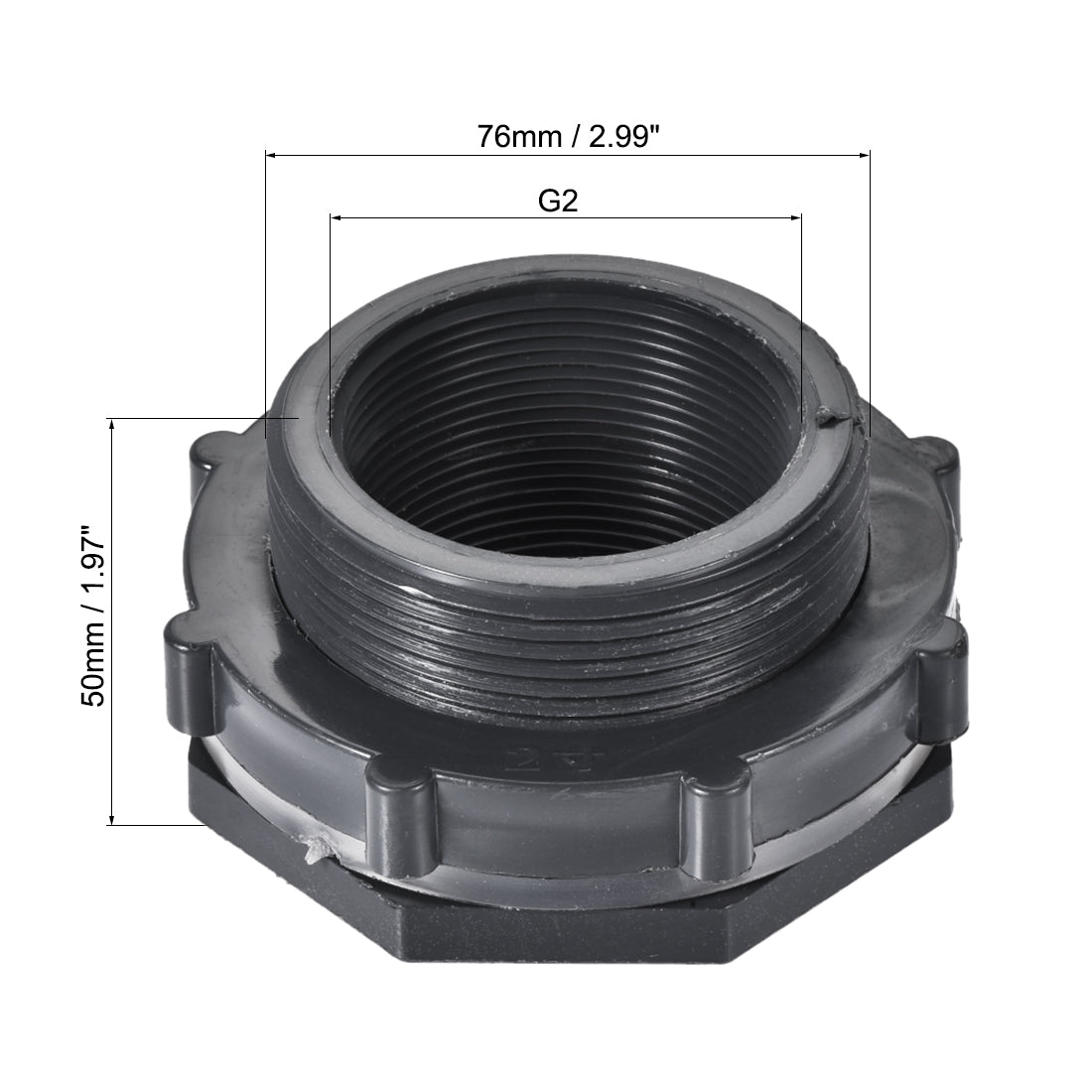 uxcell Uxcell Bulkhead Fitting, BSPT2 Female 2.99" Male, Tube Adaptor Pipe Fitting with Silicone Gasket, for Water Tanks, PVC, Gray