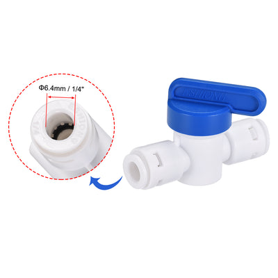 Harfington Uxcell Ball Valve Quick Connect Fitting, 1/4" Tube Outer Diameter, for Water Purifiers, Blue and White 2Pcs