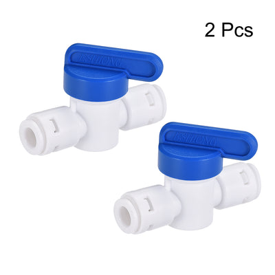 Harfington Uxcell Ball Valve Quick Connect Fitting, 1/4" Tube Outer Diameter, for Water Purifiers, Blue and White 2Pcs