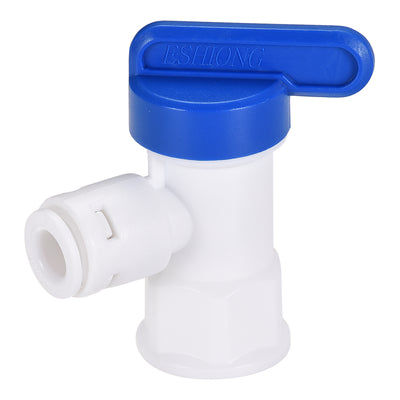 Harfington Uxcell Elbow Ball Valve Quick Connect Fitting, 1/4" Tube Outer Diameter, G1/4 Female Thread, for Water Purifiers, Blue and White 2Pcs