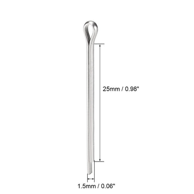 Harfington Uxcell Split Cotter Pin - 1.5mm x 25mm 304 Stainless Steel 2-Prongs Silver Tone 120Pcs