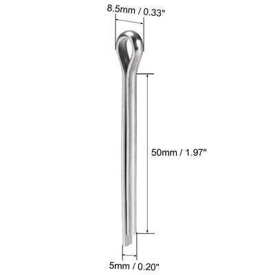 Harfington Uxcell Split Cotter Pin - 5mm x 50mm 304 Stainless Steel 2-Prongs Silver Tone 15Pcs