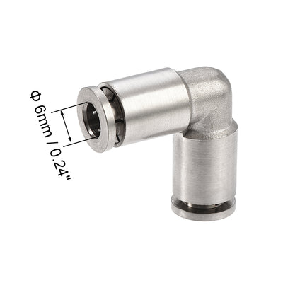 Harfington Uxcell Elbow Push to Connect Tube Fitting Pneumatic Connector 6mm Tube OD Silver Tone 2Pcs