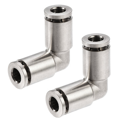 Harfington Uxcell Elbow Push to Connect Tube Fitting Pneumatic Connector 6mm Tube OD Silver Tone 2Pcs