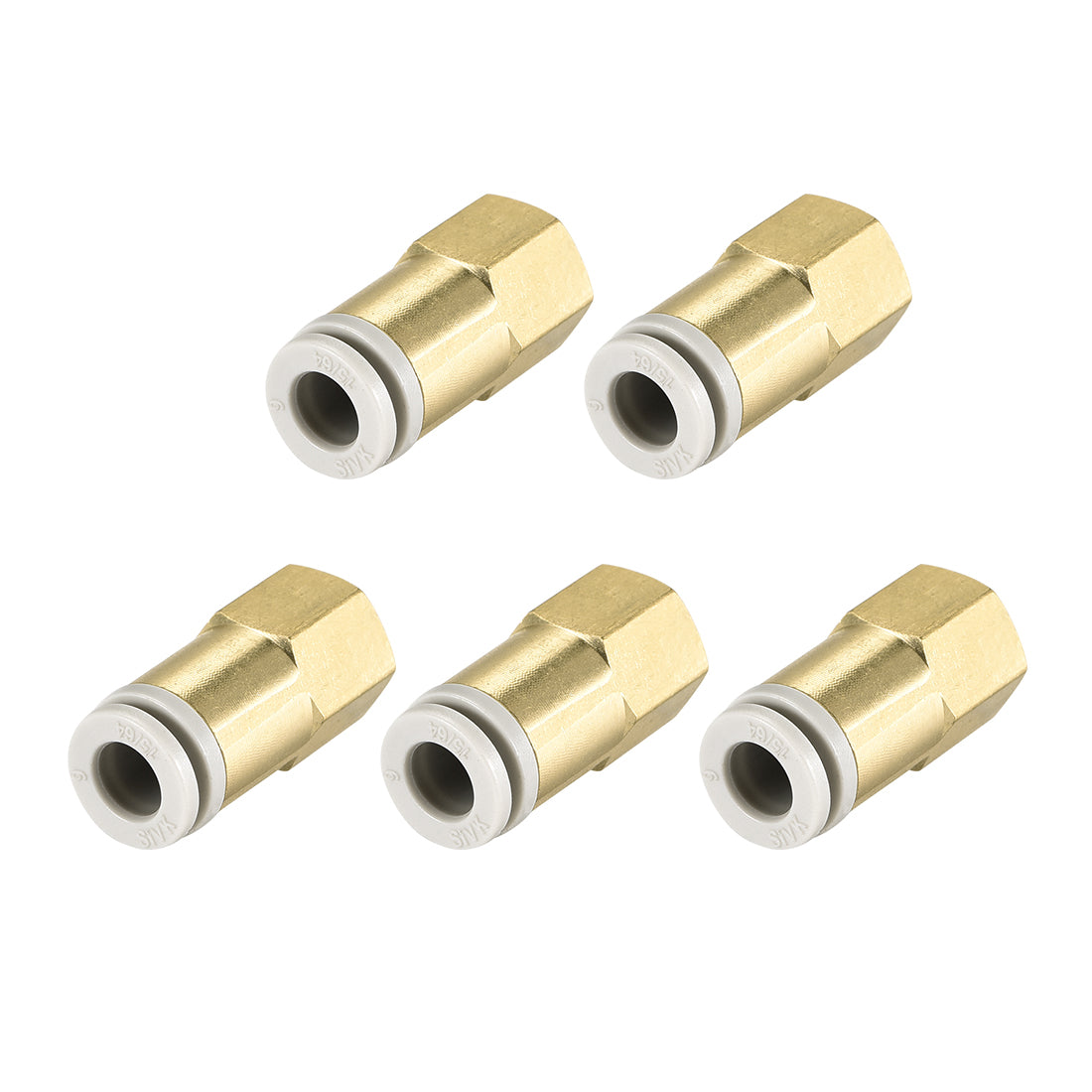 uxcell Uxcell Push to Connect Tube Fittings 6mm Tube OD x 1/8 PT Female Golden Tone 5Pcs