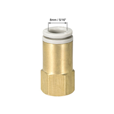 Harfington Uxcell Push to Connect Tube Fittings 8mm Tube OD x 1/8 PT Female Golden Tone 2Pcs