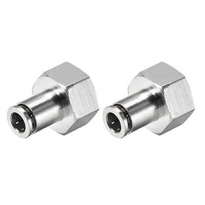 Harfington Uxcell Push to Connect Tube Fittings 8mm Tube OD x 1/2 PT Female Silver Tone 2Pcs