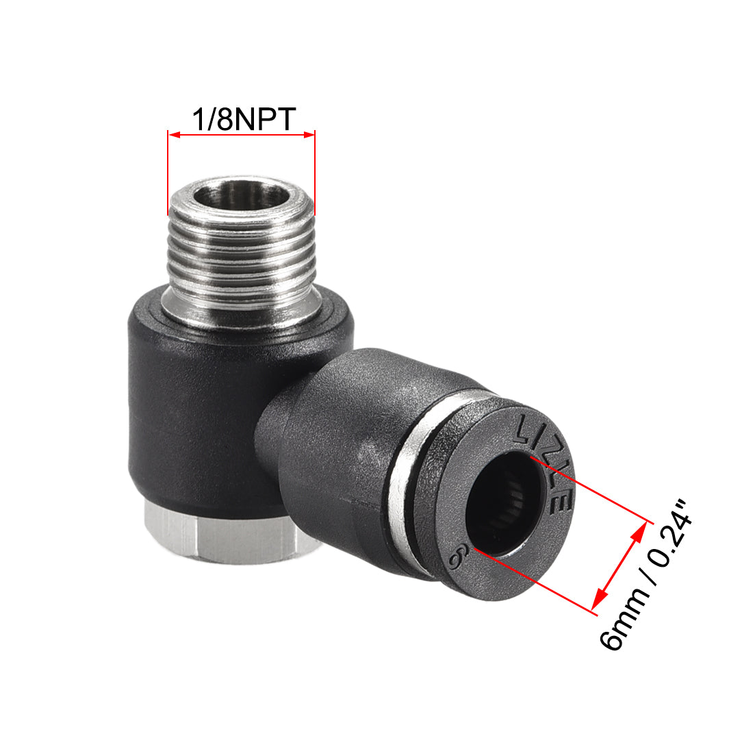 uxcell Uxcell 2Stk. Pneumatischer Druck zum Rohrverschraubung Fitting 6mm Rohr zu 1/8NPT Außengewindebogen