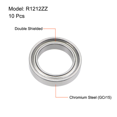 Harfington Uxcell R1212ZZ Ball Bearings 1/2x3/4x5/32" Double Shielded Chrome Steel P6 10pcs