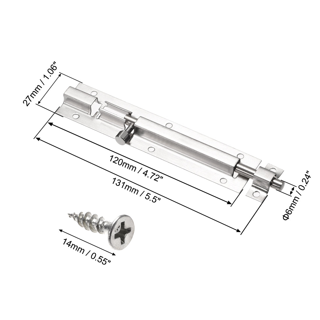 uxcell Uxcell Door Slide Latch Lock 5.5-inch Long 6mm Rod Dia Stainless Steel L-Shaped Security Barrel Bolt Silver Tone 6pcs