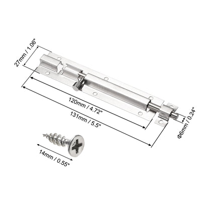 Harfington Uxcell Door Slide Latch Lock 5.5-inch Long 6mm Rod Dia Stainless Steel L-Shaped Security Barrel Bolt Silver Tone 6pcs