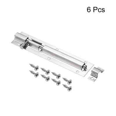 Harfington Uxcell Door Slide Latch Lock 5.5-inch Long 6mm Rod Dia Stainless Steel L-Shaped Security Barrel Bolt Silver Tone 6pcs