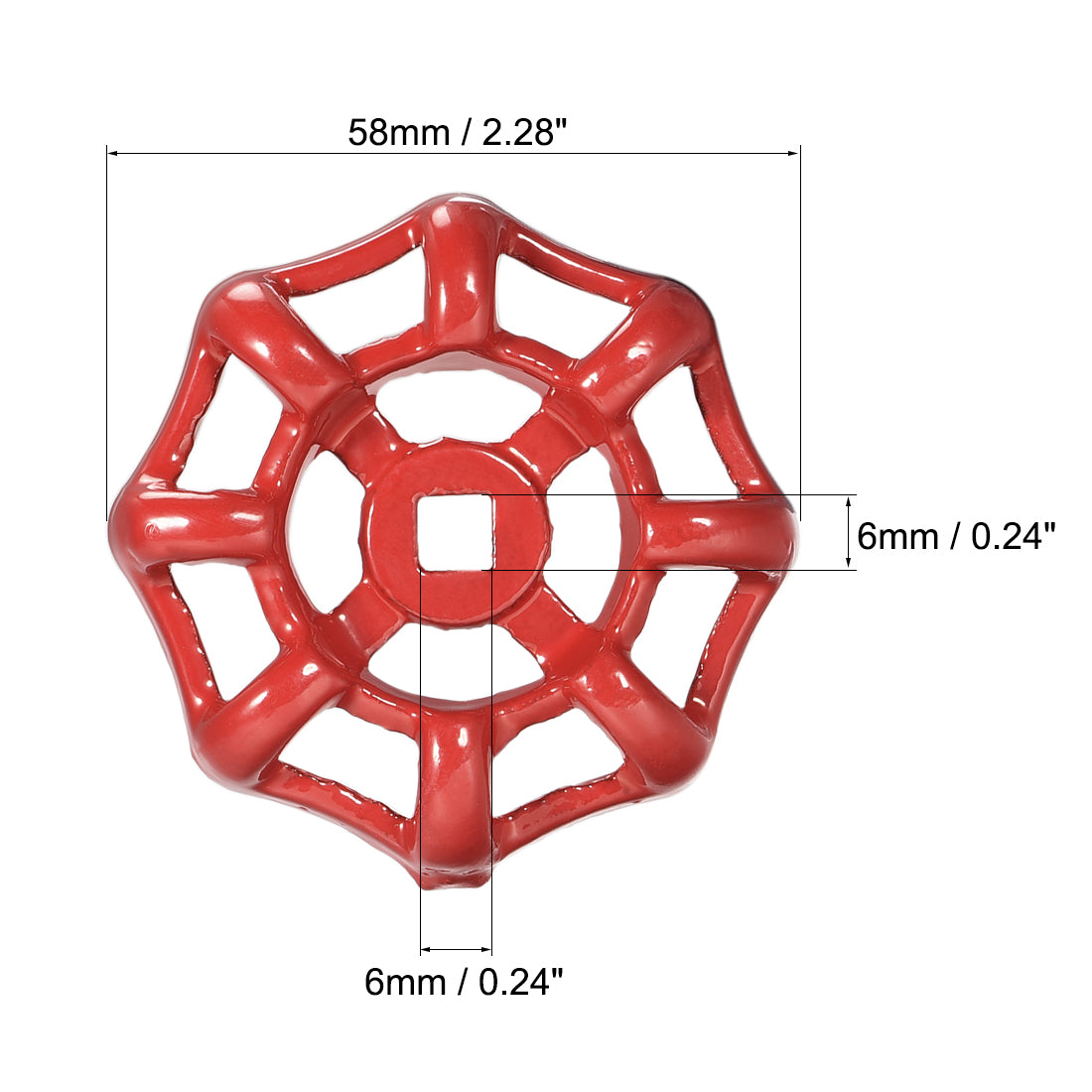 Uxcell Uxcell Round Wheel Handle, Square Broach 7x7mm, Wheel OD 63mm Paint Cast Steel Red 4Pcs