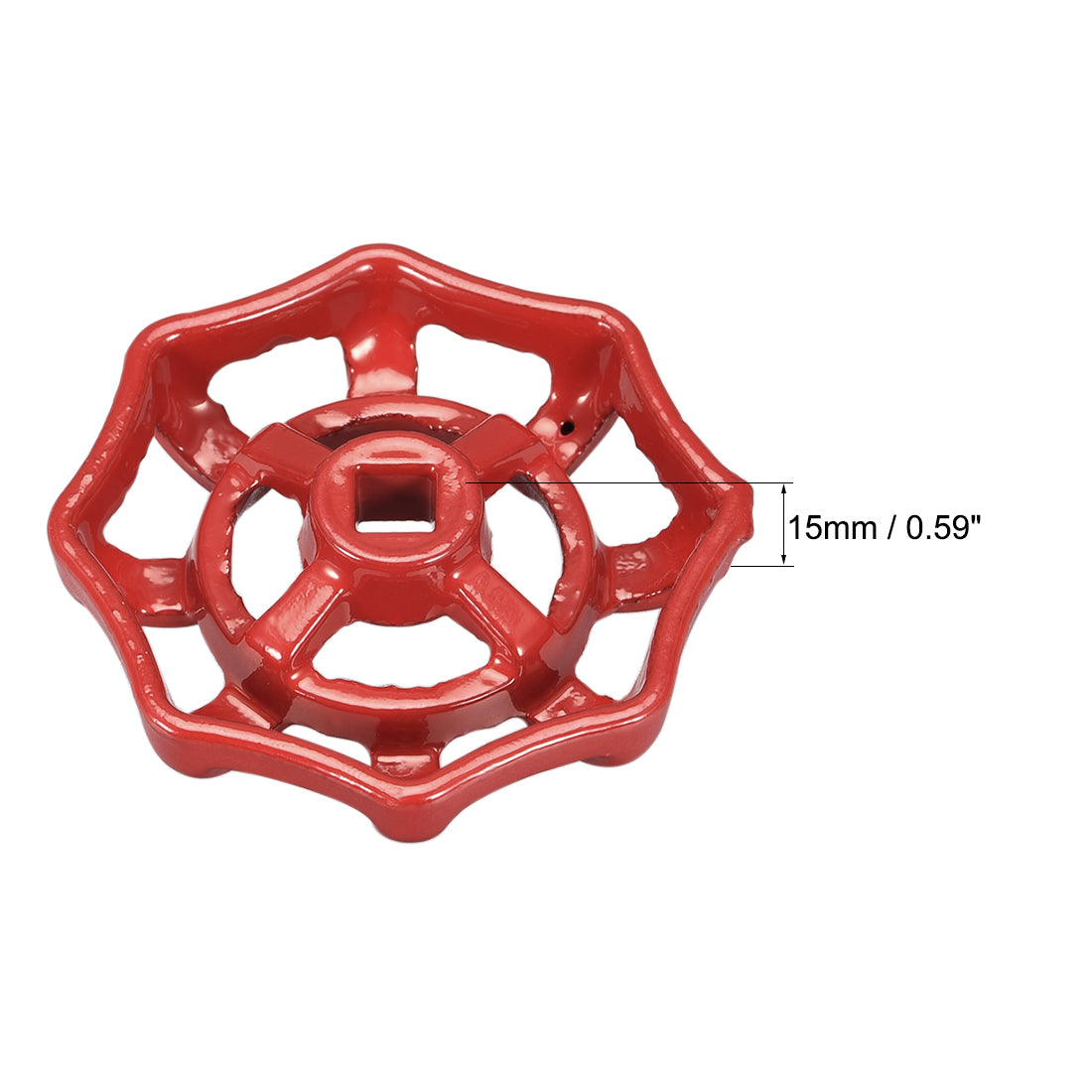 Uxcell Uxcell Round Wheel Handle, Square Broach 7x7mm, Wheel OD 63mm Paint Cast Steel Red 4Pcs