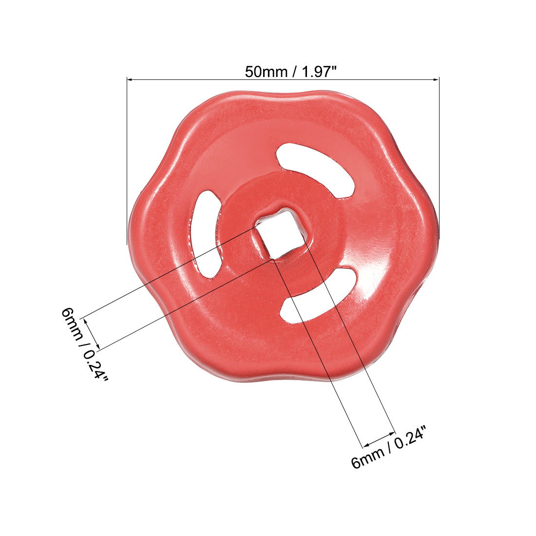 uxcell Uxcell 4Stk. Metall Außenhahn runder Radgriff Quadratische Raspel 6x6mm Rad OD 50mm lackieren Eisen Rot