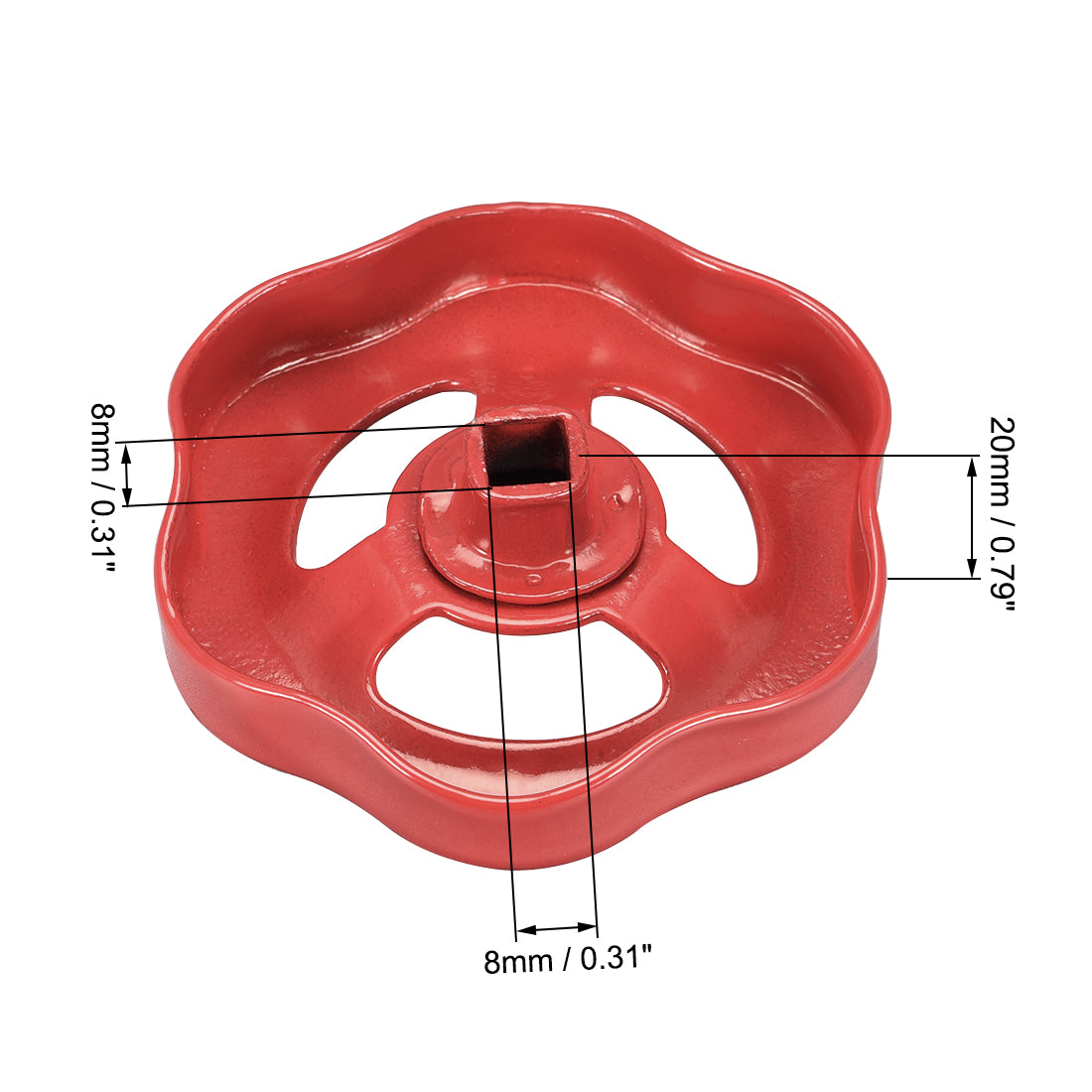 uxcell Uxcell 2 Stück Außenhahn Runder Radgriff Metall, Quadratische Raspel 8x8mm, Rad Außendurchm. 79 mm Eisenrot lackieren