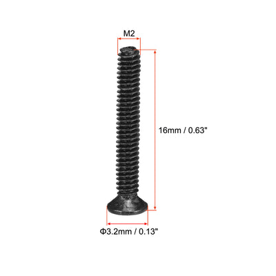 Harfington Uxcell 150Stk. M2 x 16mm Kreuzschlitz Flachkopf Schraubverschluss Schwarz für Laptop PC TV Lüfter Schalter