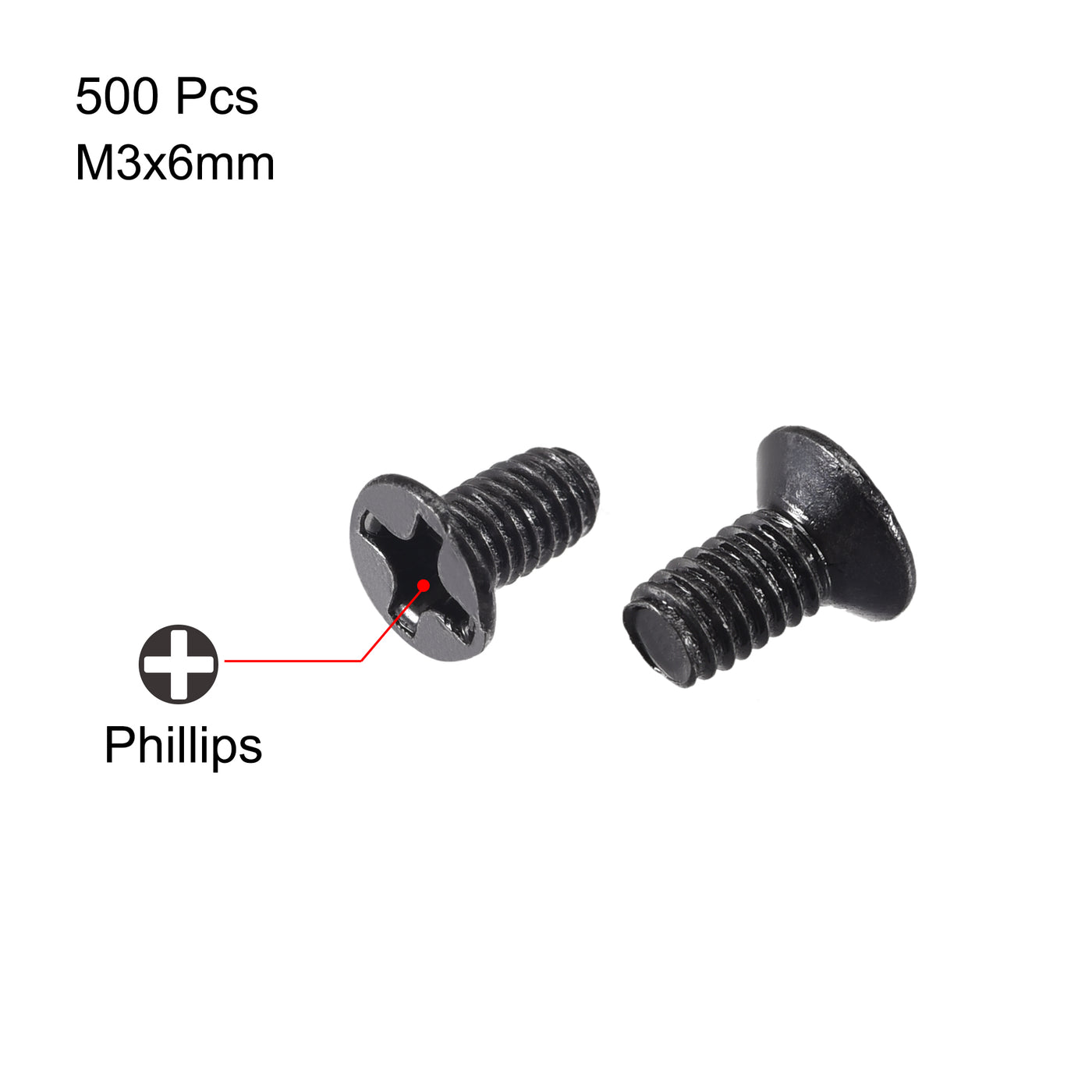 uxcell Uxcell M3 x 6mm Phillips Flat Head Screws Carbon Steel Machine Screws Black for Home Office Computer Case Appliance Equipment 500pcs