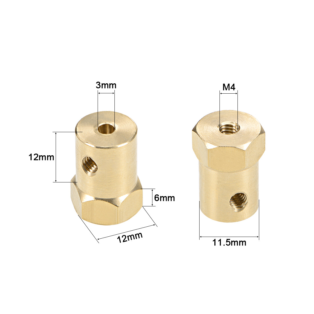 Harfington Hex Coupler Bore Motor Hex Brass Shaft Coupling Flexible Connectors for Car Wheels Tires Shaft Motor