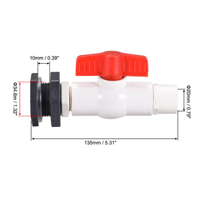 Harfington Uxcell PVC Ball Valve Connector Spigot Kit G1/2, with Bulkhead, Grey White Red