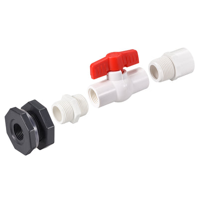 Harfington Uxcell PVC Ball Valve Connector Spigot Kit G1/2, with Bulkhead, Grey White Red