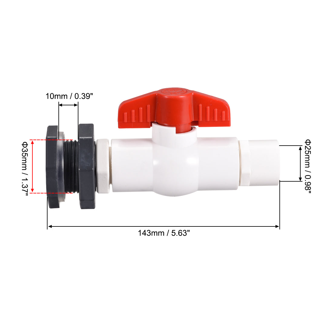 Uxcell Uxcell PVC Ball Valve Connector Spigot Kit G1, with Bulkhead, White Grey Red